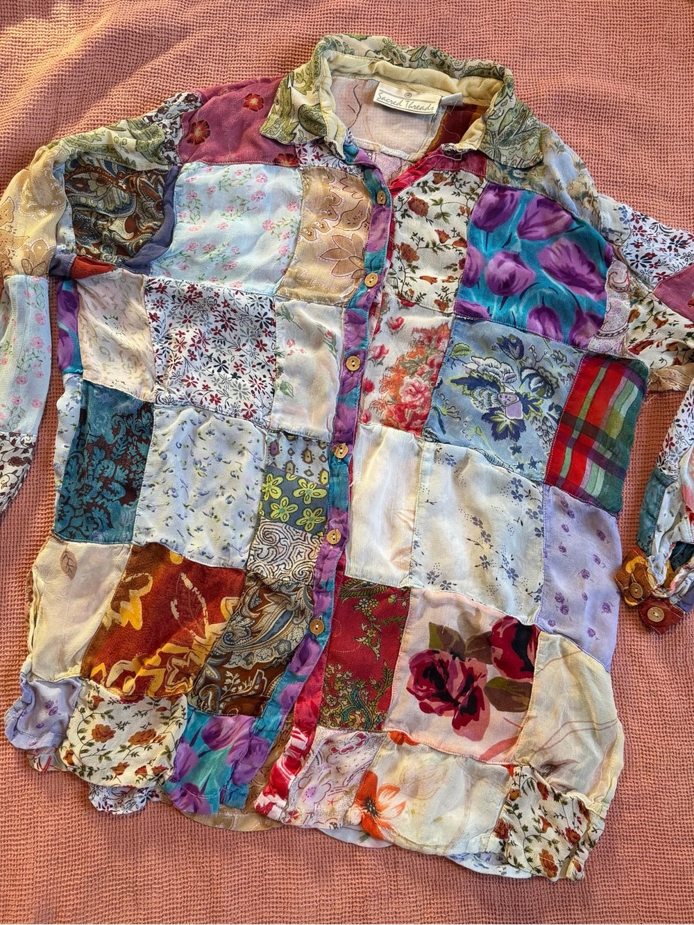 Sacred Threads Patchwork Floral Button-Front Blazer in Multicolor